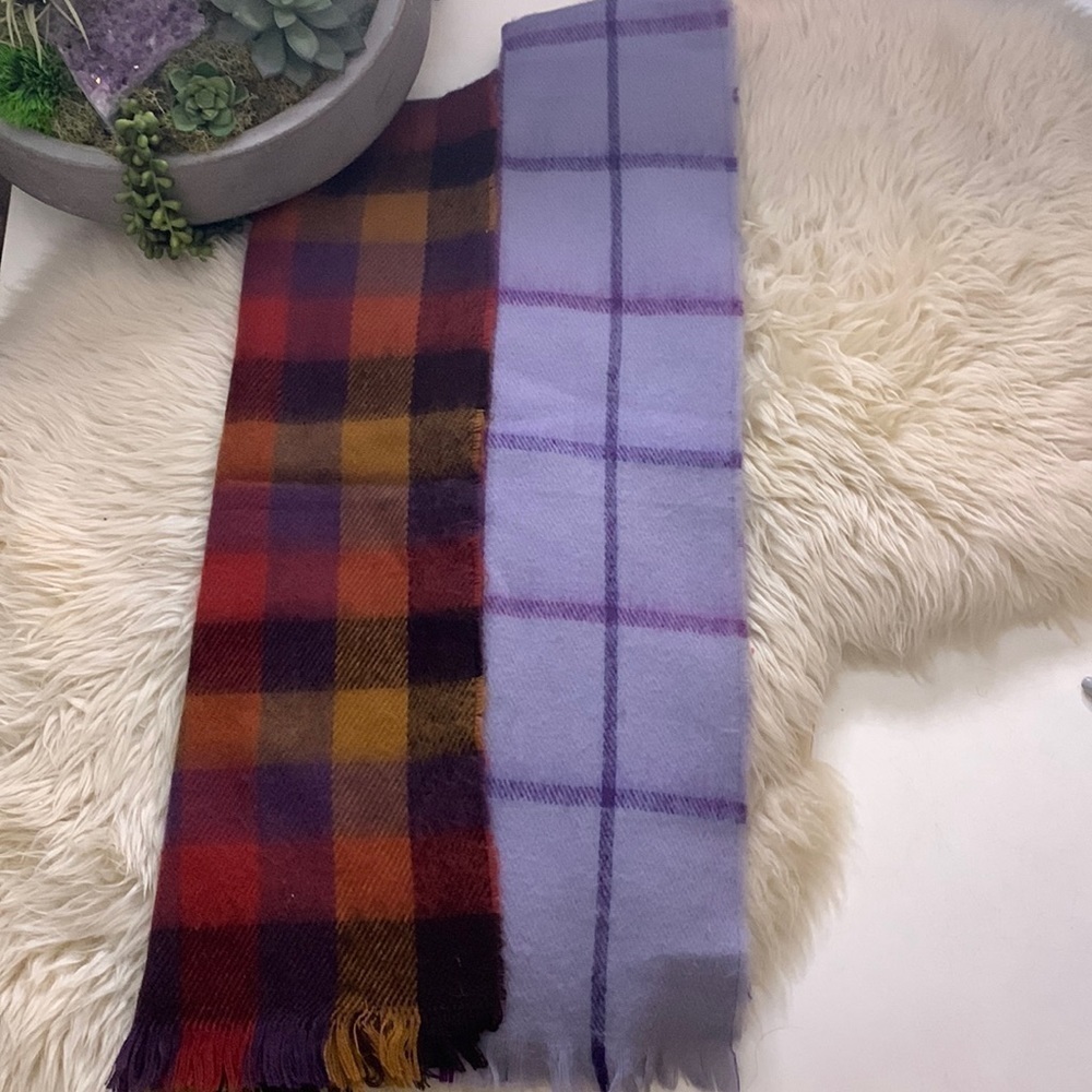 Plaid checked unisex soft cozy scarf bundle multi red purple one size adult